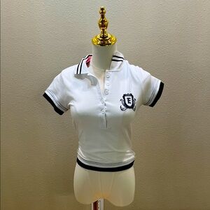Brand New Edikted White Polo Shirt with Blue Accents